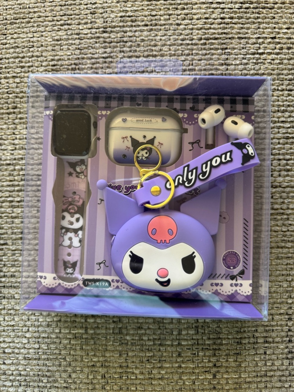 Kuromi Purple Character Earbud Case & Watch Band Accessory Set